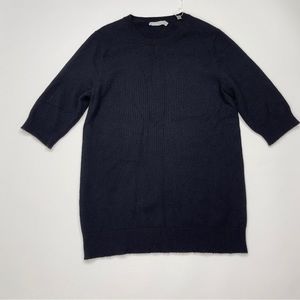 SzM Vince. 100% Cashmere Elbow Sleeve Elongated Hem Black Sweater